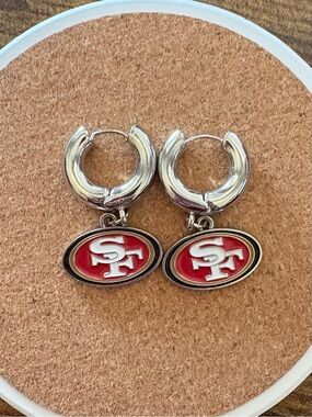 Siskiyou Sports San Francisco 49ers Red and Silver Hoop Dangle Earrings
